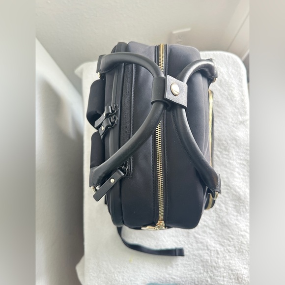 Lo & Sons Rowledge Backpack Large in Black Exterior/Gold Hardware/Camel Interior - Picture 8 of 14